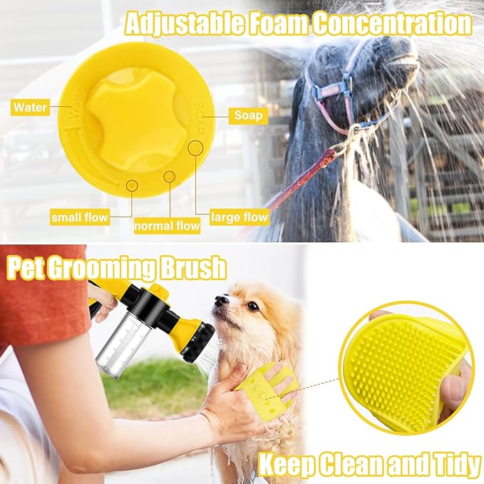 Pup Dog Jet Wash, 8-Way Spray Pattern Dog Washing Hose Attachment with Soap Dispenser, Pet Bath Brush, Garden Hose Nozzle Sprayer for Watering Plants, Lawn, Patio, Car Wash, Showering Pet Outdoor