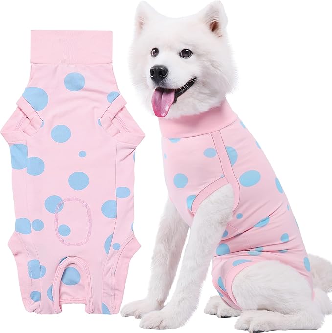 Dog Recovery Suit, Professional Dog Surgery Suit Post Spay, Neuter, Abdominal Surgical Suit for Male Female Dogs Can Pee, Prevent Licking Soft Breathable Cotton Covers Wound (Pink, X-Large)