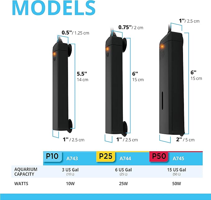 Fluval P50 Submersible Aquarium Heater for Up to 15 Gallons, 50 Watts