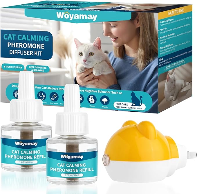 Cat Calming Diffuser - Cat Pheromones Calming Diffuser for Cat Anxiety Relief 3-in-1 Cat Pheromone Diffuser Kit with 1 Diffuser + 2 Refill 48ml Vial - 60 Days Pheromone Diffuser to Calm Cats