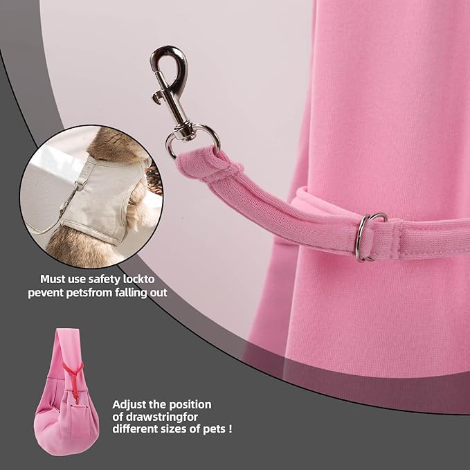 Dog Carrier Sling - Reversible Puppy Carrier Purse with Storage Pocket, Hand-Free Dog Sling Carrier for Carry Small Dogs and Cats，Travel Safety Harness, Dog and cat Harness (Pink)