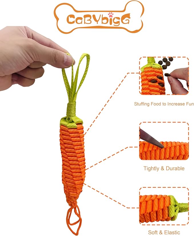 Dog Rope Toy,Tug of War Dog Toy,Puppy Teething Chews,Dog Chew Toys,Carrot Dog Toy for Medium and Large Dogs