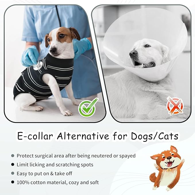 Kuoser Recovery Suit for Dogs After Surgery, Soft Dog Surgery Suit for Female Spay Male Neuter, Breathable Dog Onesie E-Collar & Cone Alternative Pet Bodysuit Anti Licking Wounds Surgical Shirt, XS