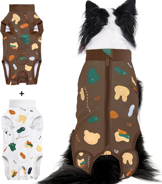 2 Packs Dog Recovery Suit Female Male, Brown Bear + White Bear, L