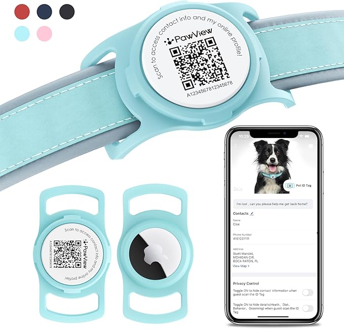 AirTag Dog Collar Holder, Smart QR Code AirTag Holder for Cats and Dogs - Scan Alert | Instant Location | Pet Online Profile | Contacts Info | Pet APP Remote Control(1Pack,Robin's Egg Blue)