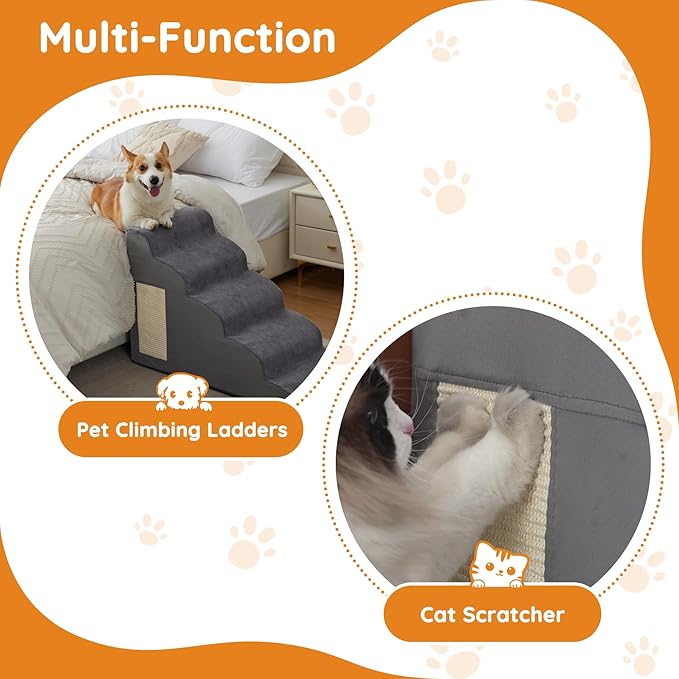 Dog Steps for Bed, Dog Stairs for Small Dogs, 2-Step Dog Ramp for Bed, Couch, Sofa, and Chairs, Non-Slip Bottom Design, Cat Scratching, High Density Foam Portable Pet Step, Indoor, Grey