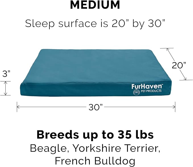 Furhaven Water-Resistant Cooling Gel Dog Bed for Medium/Small Dogs w/ Removable Washable Cover, For Dogs Up to 35 lbs - Indoor/Outdoor Logo Print Oxford Polycanvas Mattress - Deep Lagoon, Medium