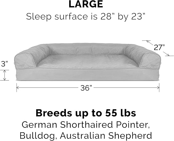 Furhaven Orthopedic Dog Bed for Large/Medium Dogs w/ Removable Bolsters & Washable Cover, For Dogs Up to 55 lbs - (Quilted) Silver Gray, Large