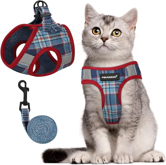 FAYOGOO Cat Harness,Easy Control Harness for Kitten and Cat with Reflective Strips,Cat Harness Escape Proof for Walking