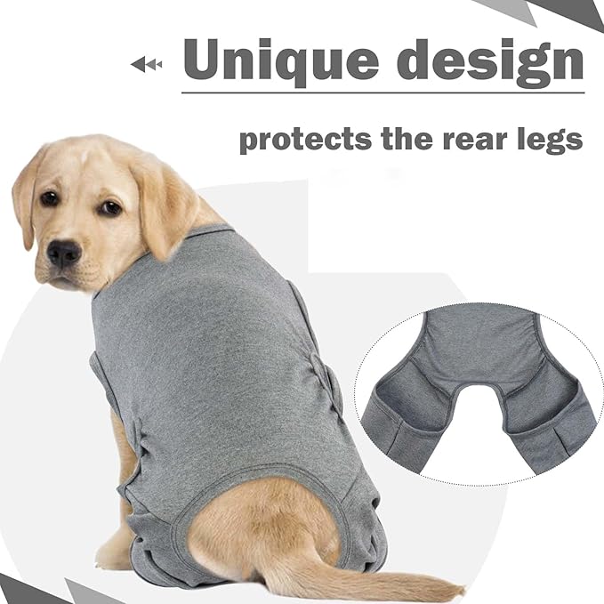 ROZKITCH Dog Surgery Recovery Sleeve Rear Right Left Leg, Pet Prevent Licking Wound Elbow Brace Protector, Dog Recovery Suit Cone Collar Alternative for Sprain ACL CCL Arthritis Joint Care Grey S