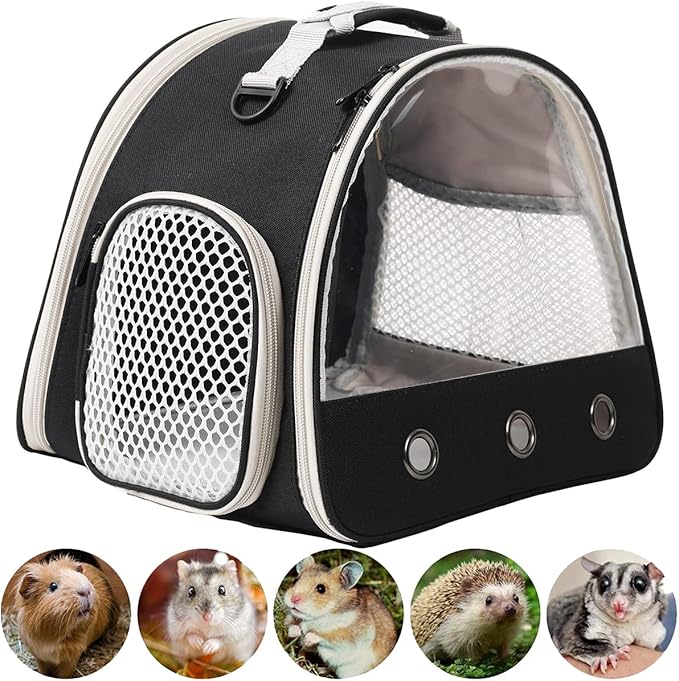 Guinea Pig Carrier,Guinea Pig Carrier for 2,Reptile Travel Carrier for Lizards Sugar Glider Hedgehog Rat Parrot Birds (Black, Carrier+Harness Leash)