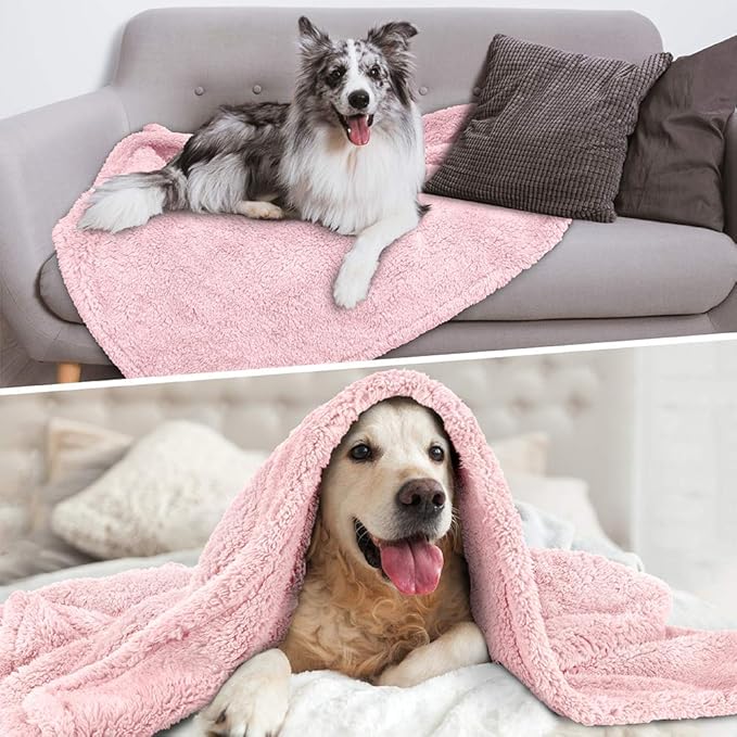 PetAmi Fluffy Waterproof Dog Blanket for Bed Large Dogs, Soft Warm Pet Sherpa Throw Pee Proof Couch Cover, Reversible Cat Blanket Sofa Crate Kennel Protector, Washable Mat Queen (Pink Blush, 90x90)