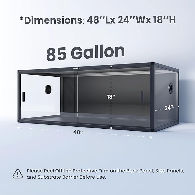 85 Gallon Reptile Tank, Front Opening Snake Tank for Easy Maintenance, Reptile Enclosure with Top Screen Ventilation 48''x24''x18''