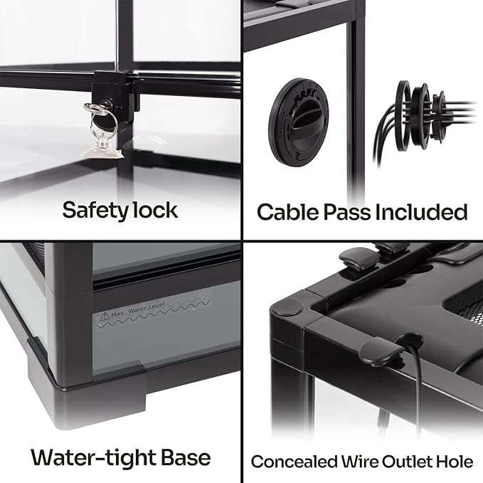 REPTIZOO 15 Gallon Full Glass Reptile Terrarium 12" x 12" x 24" Knock-Down Glass Tank and Siphon Gravel Cleaner Set, Small Habitat for Reptile Chameleon, Tree Frogs, Arboreal Geckos,Lizard