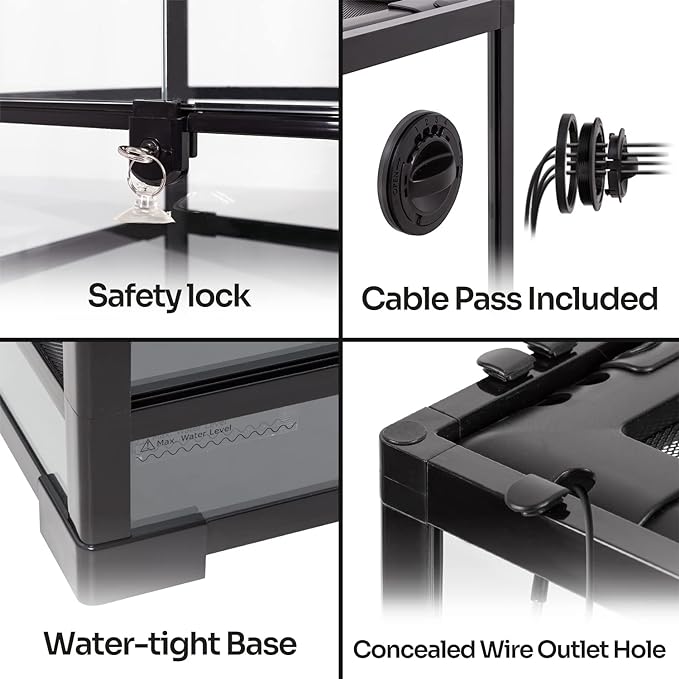 REPTIZOO 15 Gallon Full Glass Reptile Terrarium 12" x 12" x 24" Knock-Down Glass Tank and Siphon Gravel Cleaner Set, Small Habitat for Reptile Chameleon, Tree Frogs, Arboreal Geckos,Lizard