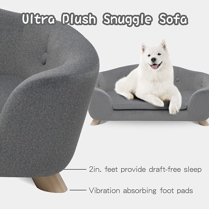 SHAVI Large Cat Sofa, 35" Wide Dog Couch for Large and Medium Cats Dogs, Low Back Pet Sofa with Washable Cushion, Luxury Velvet Lounging Bed with Anti-Slip Bottom(Grey)