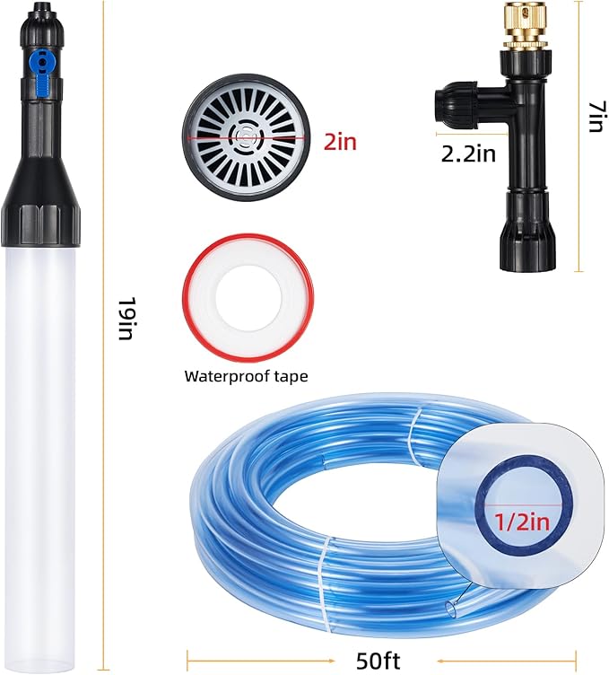 Gravel Vacuum for Aquarium Fish Tank Siphon Aquarium Water Changer with Three Metal Faucet Adapter and Long Hose 50 Feet