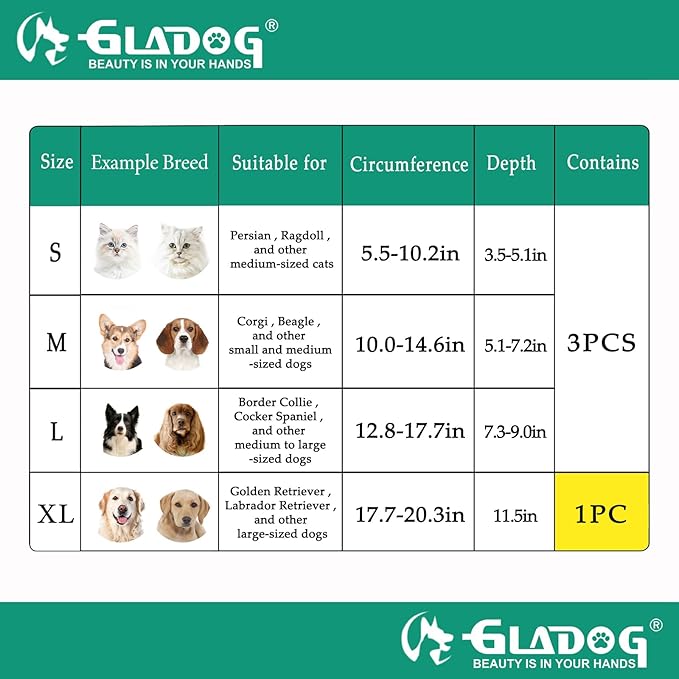 GLADOG Soft Dog Cone Collar, 3 PCS (XL Is Only 1 PCS) Flexible Plastic Cone for Dogs After Surgery, Dog Recovery Collar, Adjustable E-Collar for Large/Medium/Small Dogs Cat, Comfy Elizabethan Collar