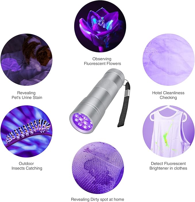 COSOOS Black Light Flashlight, 12LED 395nm UV Handheld Black Light, Mini Torch Light, Dogs Urine Detector for Dry Urine Stains, Bed Bugs and Scorpions.