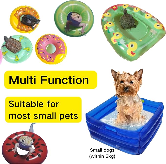 7 Pcs Foldable Bearded Dragons Pool Bath Collar Ring & Boat Set Swimming Bath Water Washer for Small Animal Hedgehog Hamster with Pump