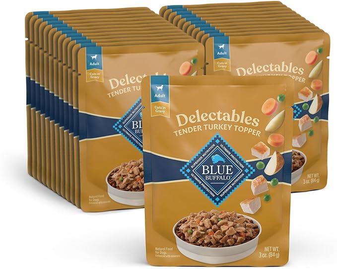 Blue Buffalo Delectables Natural Wet Dog Food Topper, Turkey Dinner 3oz (Pack of 24)