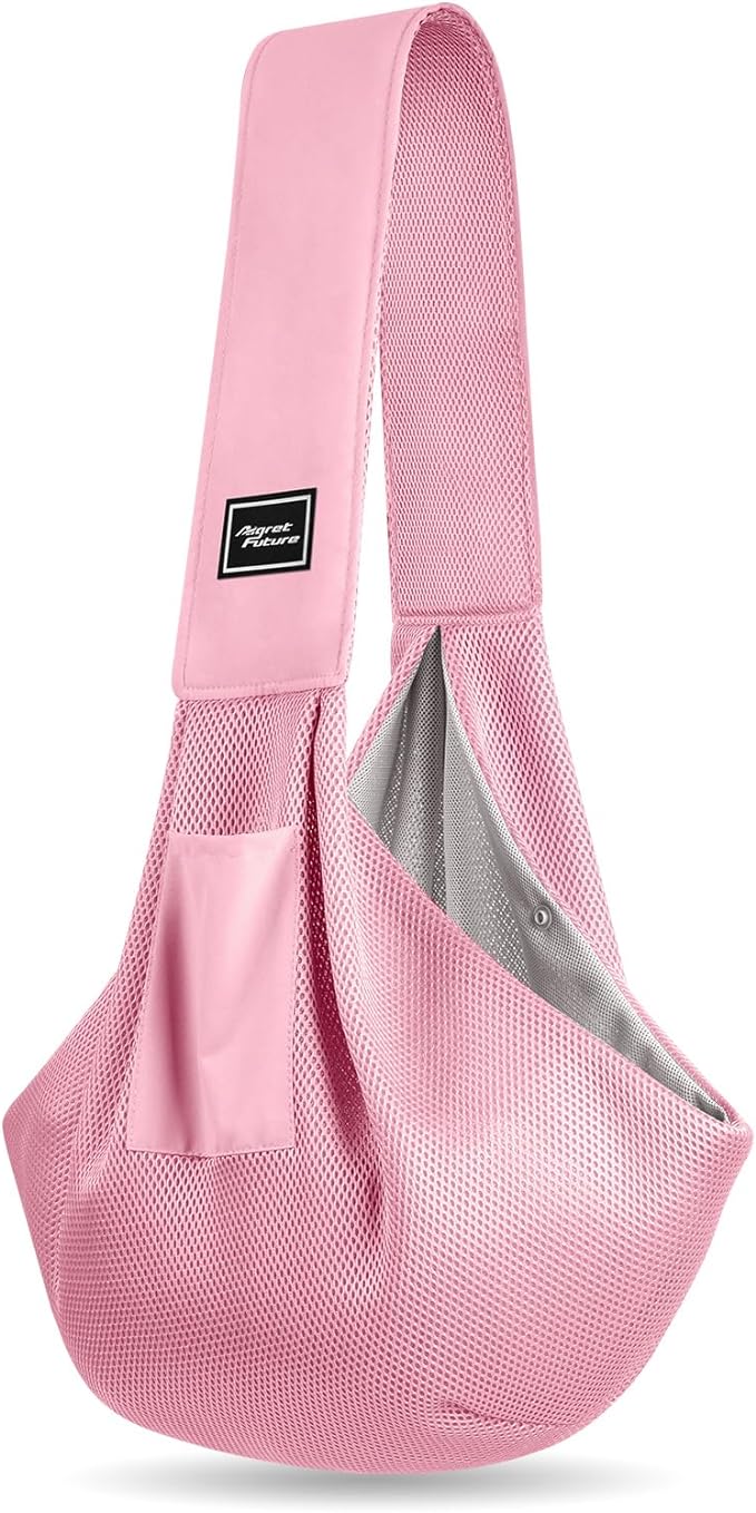 Dog Carrier Sling, Hand-Free Dog Sling Carrier for Small Dogs and Cats，Travel Safety Puppy Bag (Pink)