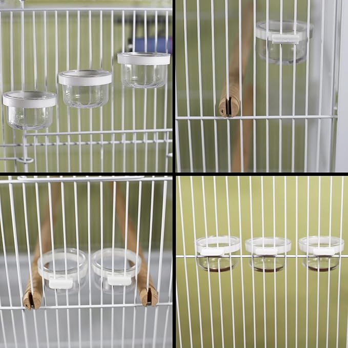 6 Pcs Small Bird Plastic Food Cup, Parrot Feeders Water Cage Bowls Convenient Hanging Food Feeder Box for Bird Parrot Cockatiel Small Animal