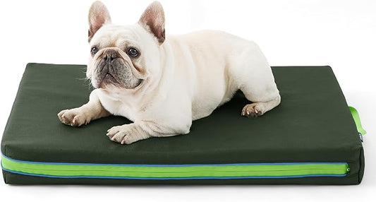 Bedsure Outdoor Waterproof Dog Bed with Heavy Duty Cover, Orthopedic Foam Supportive Dog Beds, Washable Dog Mat with Removable Cover for Large Dogs (30"x20", Moss Green)