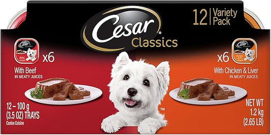 Cesar Canine Cuisine Variety Pack Beef And Chicken & Liver Dog Food, Trays 3.5 Ounces, 12-Count