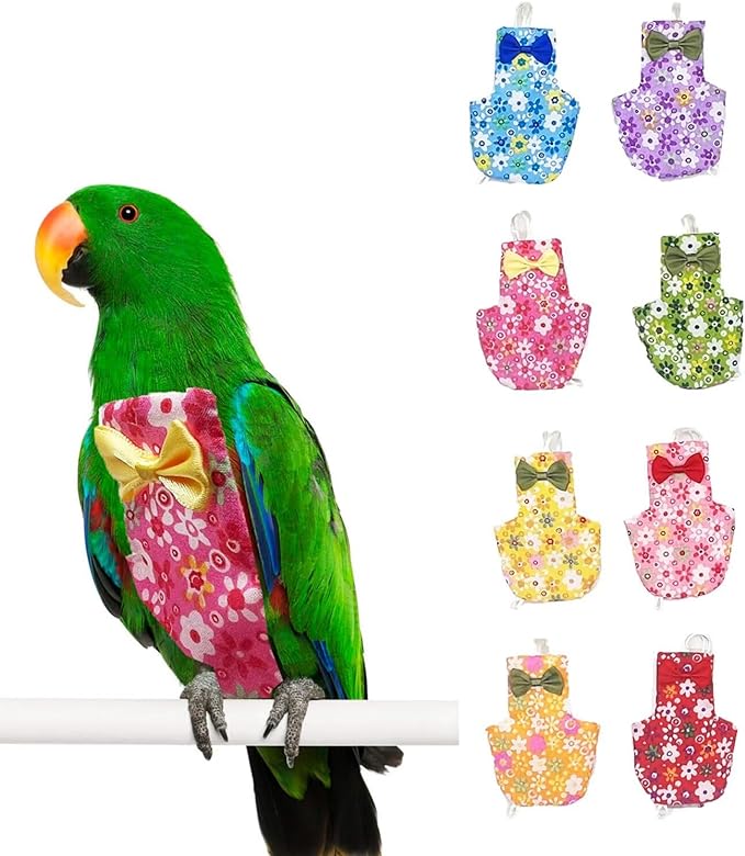 8 PCS Floral Bird Diaper Nappy Clothes Reusable Washable Cloth for Parrot Macaw Budgies Parakeet