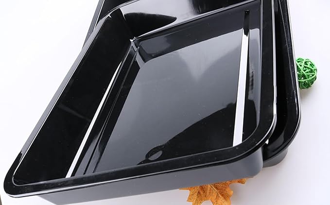 OMEM Reptile Food Bowl Large Water Dish, Wood Plate, Bowl Turtles (M=31.5 * 23.8 * 4.7, Black)