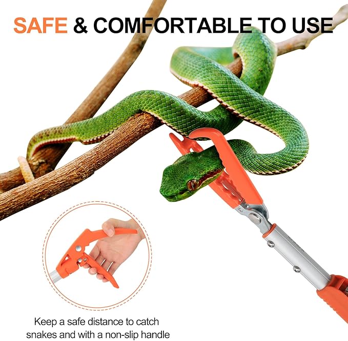 60" Snake Grabber Tool, Professional Aluminum Alloy Telescopic Rattle Snake Tongs, Reptile Grabber Snake Catcher Wide Jaw Pick-up Handling Tool with Lock