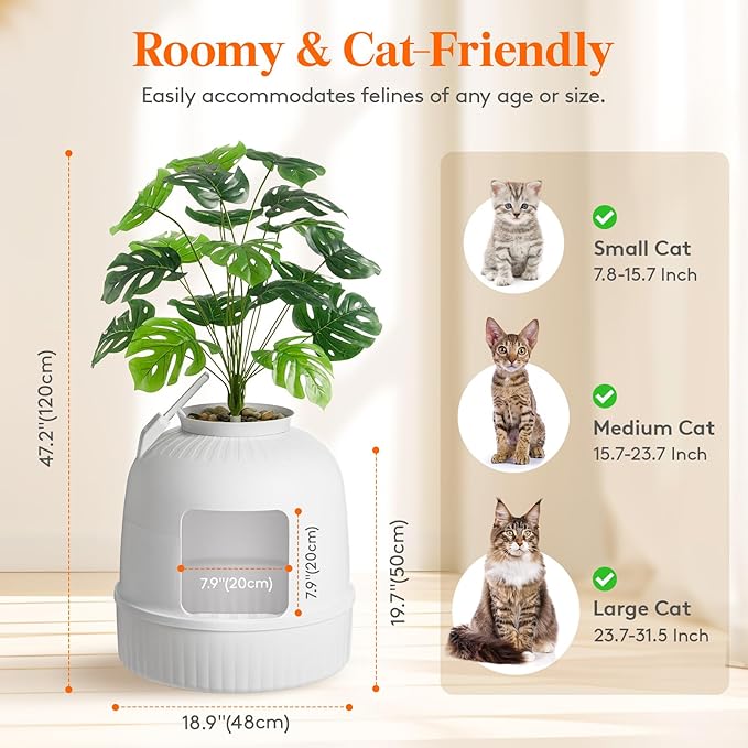 Lifewit Litter Box Cat with Faux Plant & Scoop(Random Color), Hidden Enclosure Litter Tray with Odor Control & Carbon Filter in Living Room/Bedroom/Bathroom Corner, White