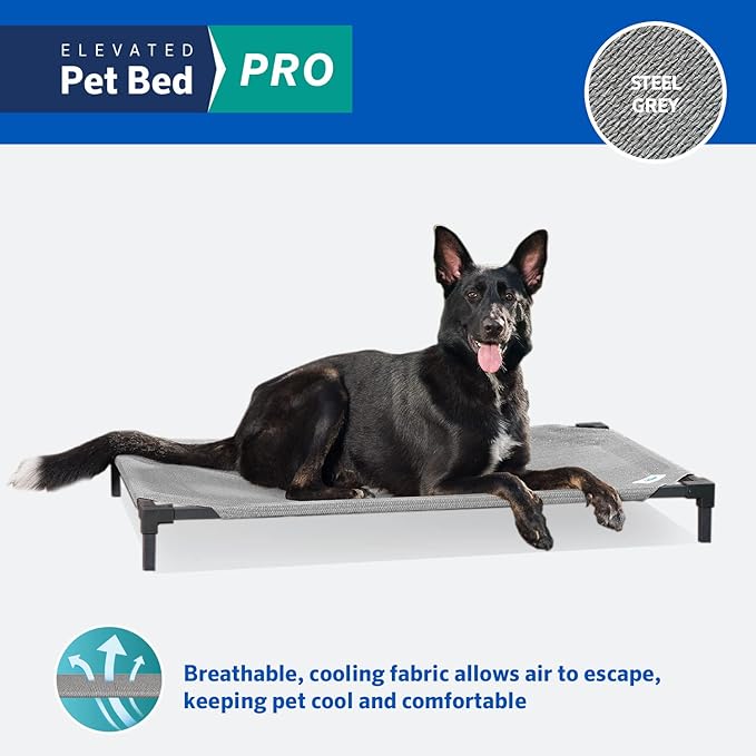 COOLAROO Cooling Elevated Dog Bed PRO Standard, Fits in 48in Crate, Easy Assembly Frame, Steel Grey.