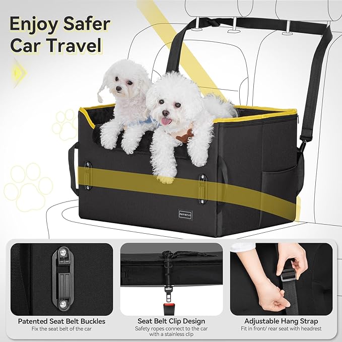 Petsfit Dog Car Booster Seat, Medium Dog Car Seat with 2 Clip-On Safety Leashes, Patented Buckles, Dog Booster Seat for Pets Under 45Lbs (Medium, Black)