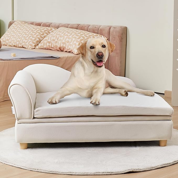 VEVOR Pet Sofa, Dog Couch for Large-Sized Dogs and Cats, Soft Velvety Dog Sofa Bed, 110 lbs Loading Cat Sofa, White