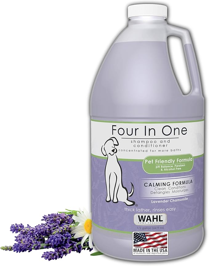 Wahl USA 4-in-1 Calming Pet Shampoo for Dogs – Cleans, Conditions, Detangles, & Moisturizes with Lavender Chamomile - Pet Friendly Formula – 64 Oz - Model 821000-050