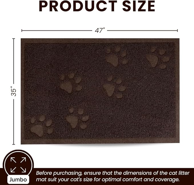 Andalus Jumbo Cat Litter Mat, Pack of 1 - Waterproof, Non-Slip & Easy to Clean Cat Litter Box Mat for Extra Efficient Pet Litter-Trapping, Brown (47” X 35”)