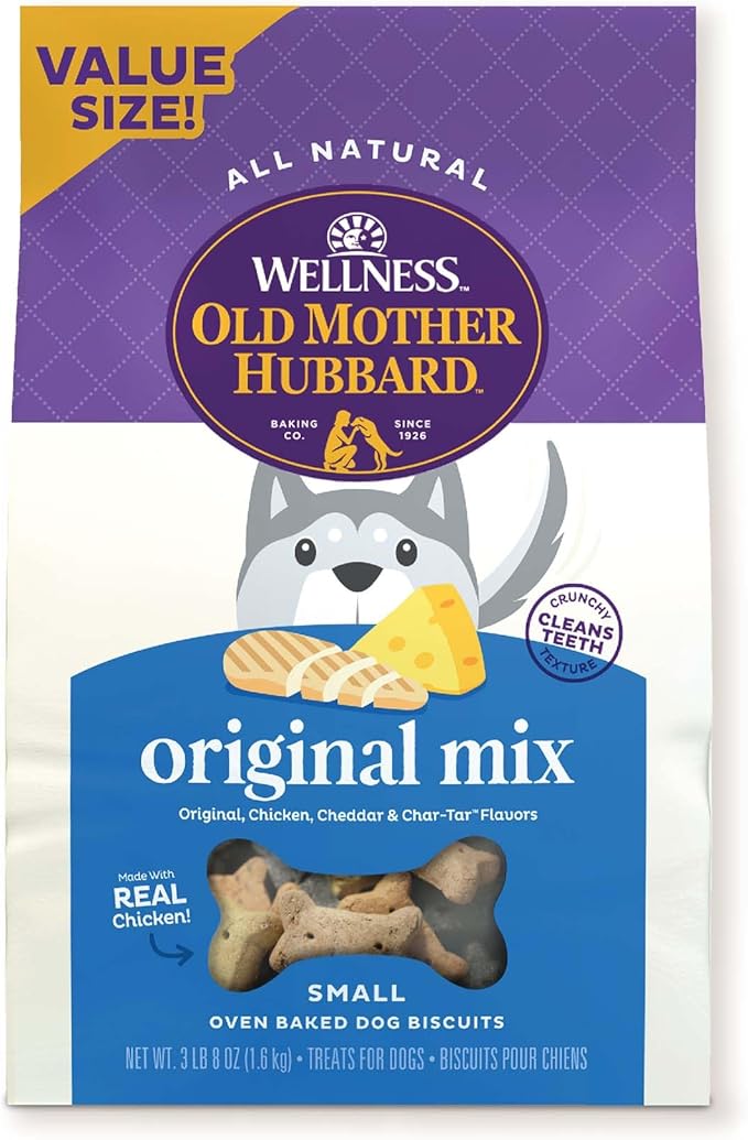 Old Mother Hubbard by Wellness Classic Original Mix Natural Dog Treats, Crunchy Oven-Baked Biscuits, Ideal for Training, Small Size, 3.8 pound bag