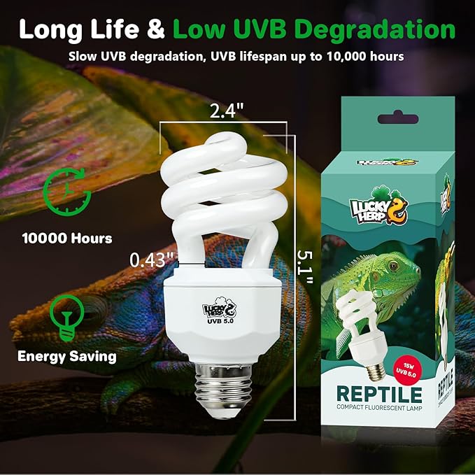 LUCKY HERP UVA UVB Reptile Light 5.0, Tropical UVB 100 Compact Fluorescent Lamp 15W