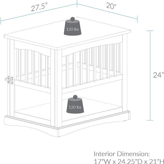 Casual Home Wooden Decorative Indoor Kennel Dog Crate End Table Night Stand Furniture with Lockable Gate for Medium Pets Up to 25 Pounds, White