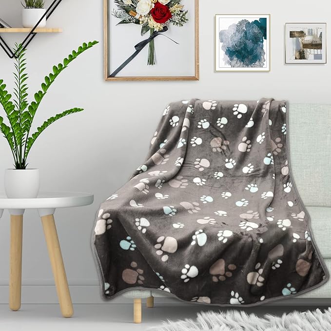 Upgraded Dog Blankets for Large Dogs,3Pack Dog Cat Blankets Washable, Soft Pet Mat Throw Cover for Kennel Crate Bed, Cute Paw Pattern, Dog Blanket, Pet Blanket (Grey 31"x41")