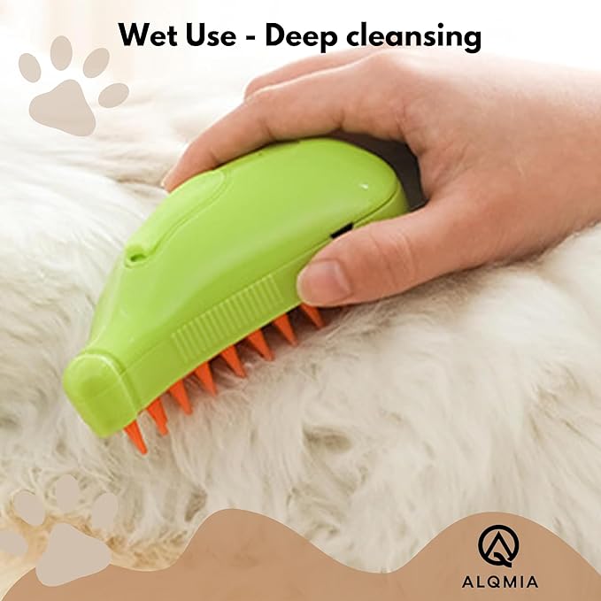 Cat Steam Brush, Spritz defur comb for cats, steam brush for cats, 3 in 1 pet brush, cat brush with steam, spritz defur comb for dogs, cat steam brush for shedding, cat brush by ALQMIA (Green)