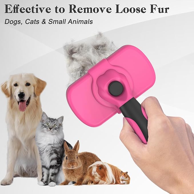 Self Cleaning Shedding Brush for Dogs & Cats, Skin Friendly Cat Brush, Dog Grooming Brush, Dog Brush for Shedding, Deshedding Brush, Puppy Brush Hair Brush for Haired Dogs, Pink