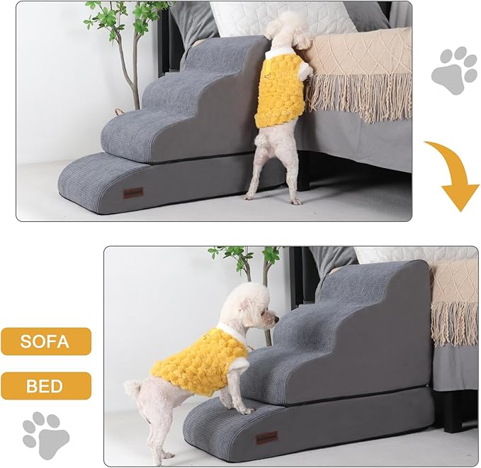 Dog Stairs and Ramp for Bed, 4-Step Dog Steps for Small Dogs and Cats,Non-Slip Pet Stairs Suitable High Bed Climbing