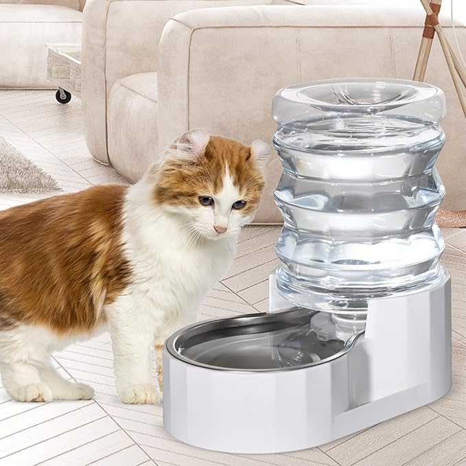 RIZZARI Automatic 5L Pet Waterer, Gravity Stainless Steel Water Dispenser, 100% BPA-Free, Large Capacity Water Feeder for Cats and Small and Medium-Sized Dogs