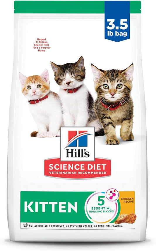 Hill's Science Diet Kitten, Kitten Premium Nutrition, Dry Cat Food, Chicken Recipe, 3.5 lb Bag