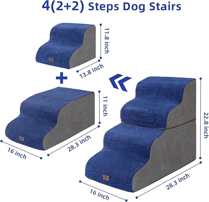 Dog Stairs Ramp for High Beds and Couch,Curved Dog Steps for Small Dogs and Cats Pet Stairs Non-Slip Balanced Portable Pet Step Indoor, 4 Steps,Navy Blue