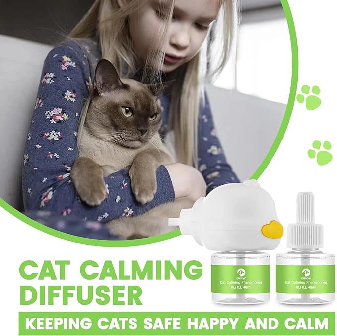 Cat Pheromones Calming Diffuser, 2 in 1 Cat Calming Starter Kit (Diffuser Head + 2pcs 48ml Vial) for 60 Days Use, Enhanced Cat Calming Diffuser Kit for Cat Anxiety Relief