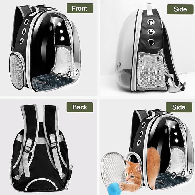 Cat Backpack Carrier, Pet Cat Carrier with Ventilated Design for Carrying Puppy Cats, Pet Carrier Back Pack Bag Space Capsule for Traveling/Hiking/Camping/Outdoors (Black)